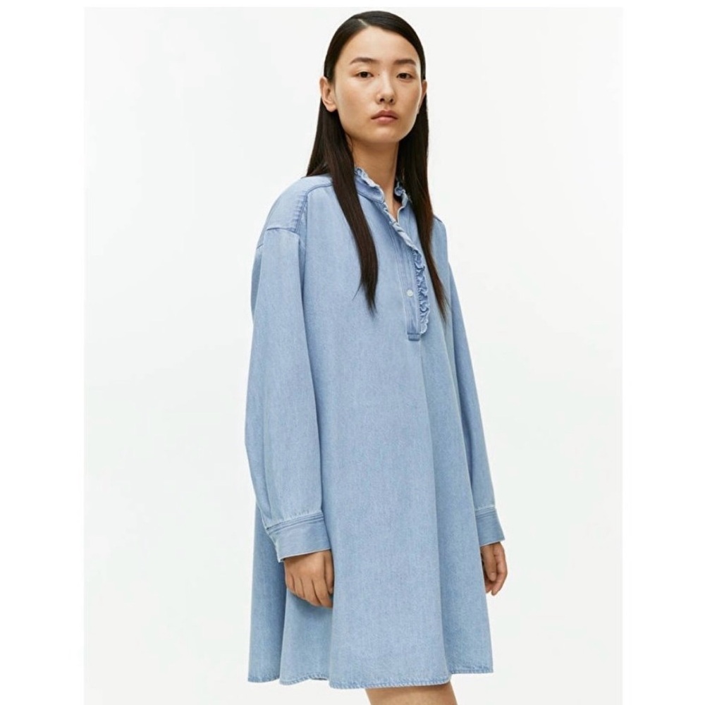 Arket Denim Mini Dress / Size 36 / Small / Light Blue Frills Flowy Oversized